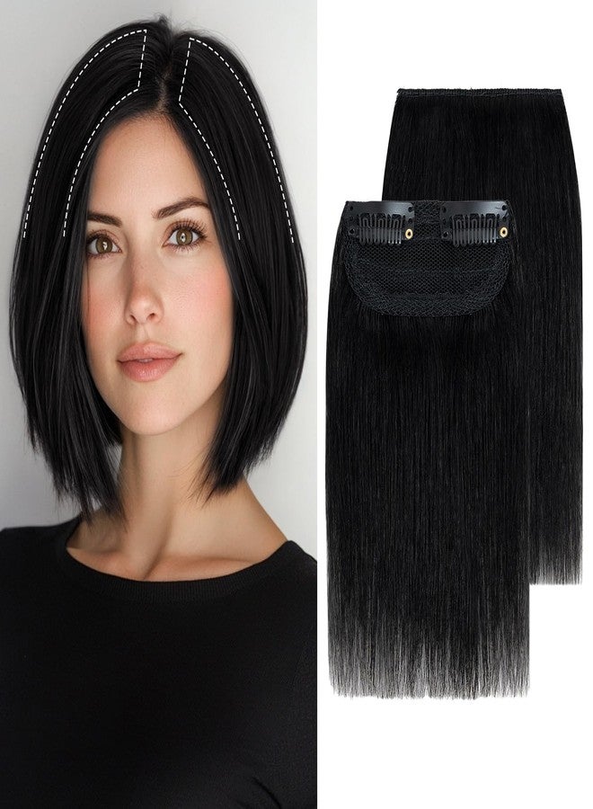 S-noilite 2PCS Short Hair Extensions Clip in Hairpieces Remy Hair For Women with Short Hair Adding Volume 20g 6Inch-Jet Black - Image 1